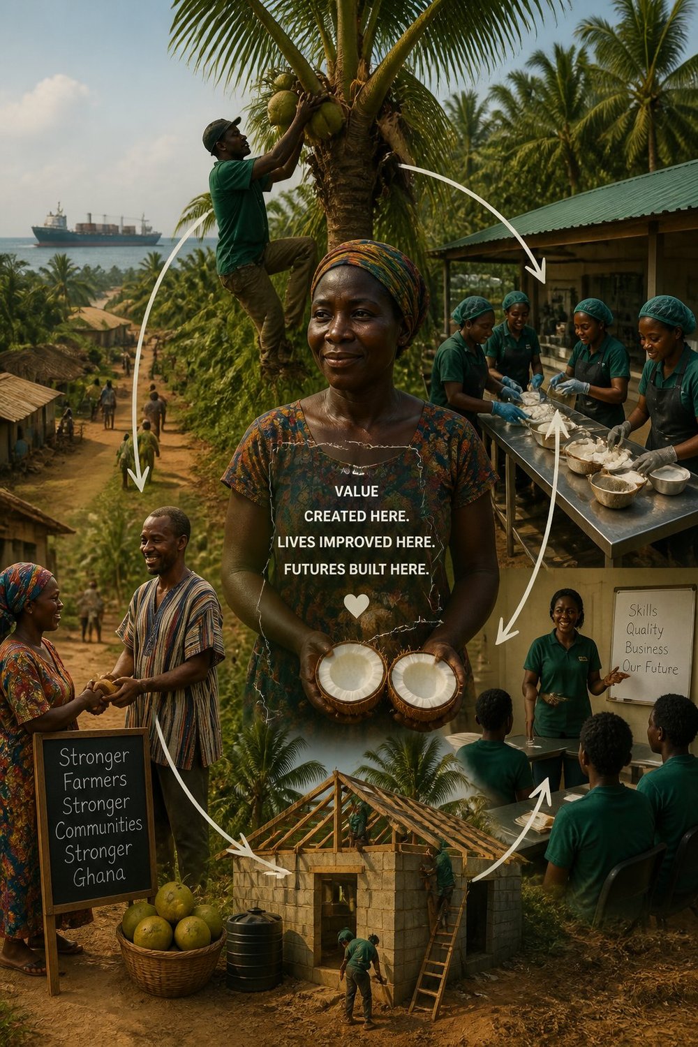 Shared-value model: value created here, lives improved here, futures built here.